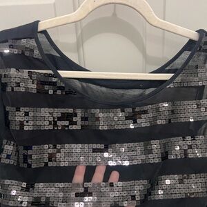 🪩 Black Sequin Mesh Top — Approx 2X